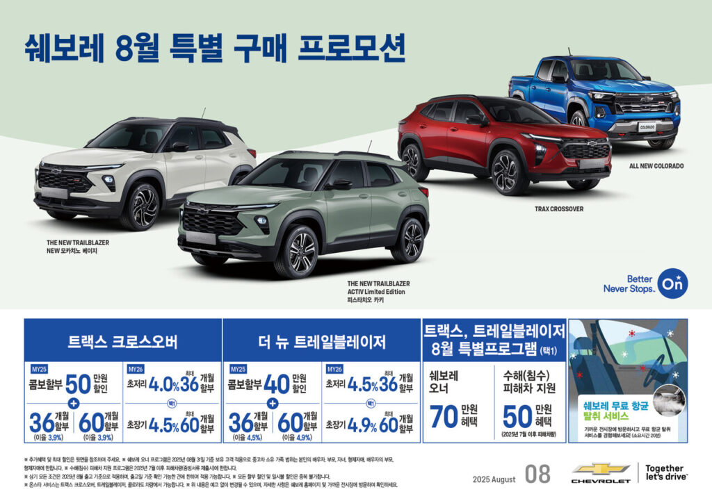 "2000만원 할인이라고?"...8월 車시장 ‘역대급 혜택’에 소비자들 ‘술렁’ 3 쉐보레 8월 특별 구매 프로모션