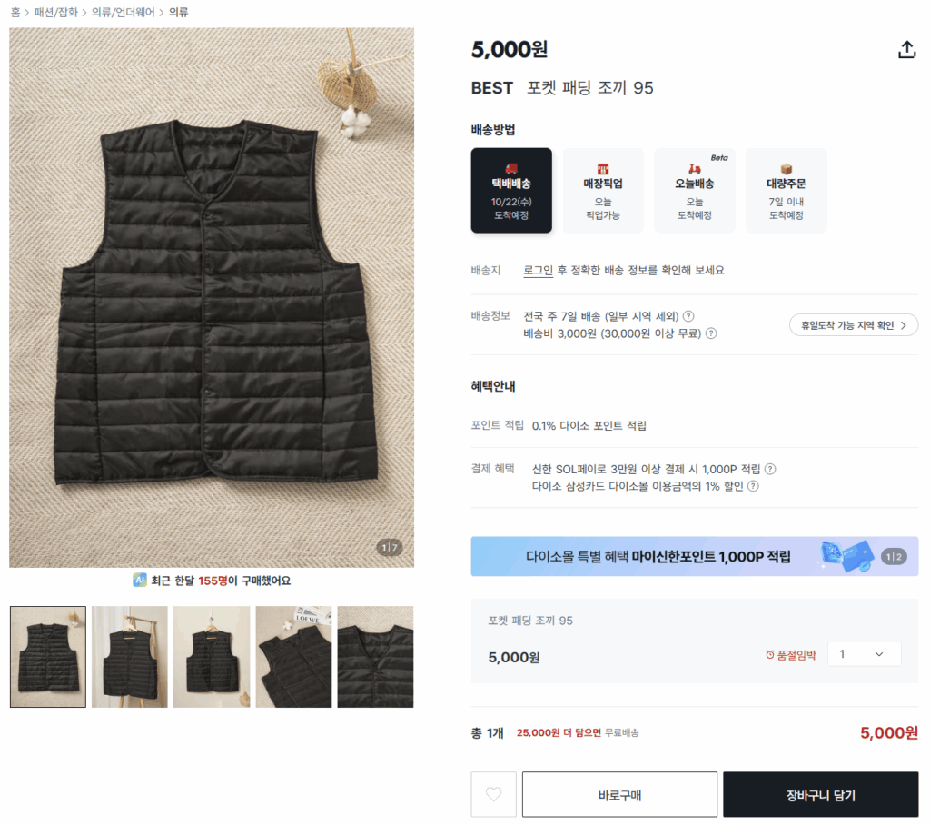 "5000원짜리 패딩?", "가성비 진짜 미쳤네"…줄줄이 나오자, 반응 "난리 났다" 2 다이소 패딩 조끼