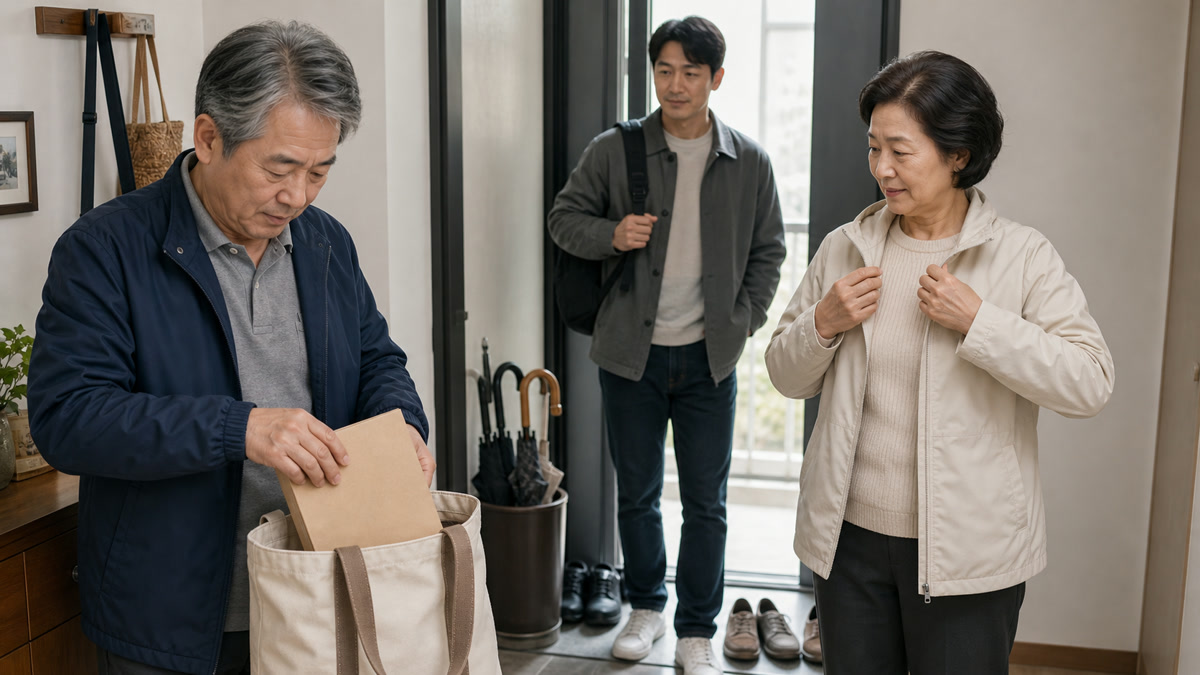 지방세 고지서를 정리하며 상담을 준비하는 은퇴 가구의 모습