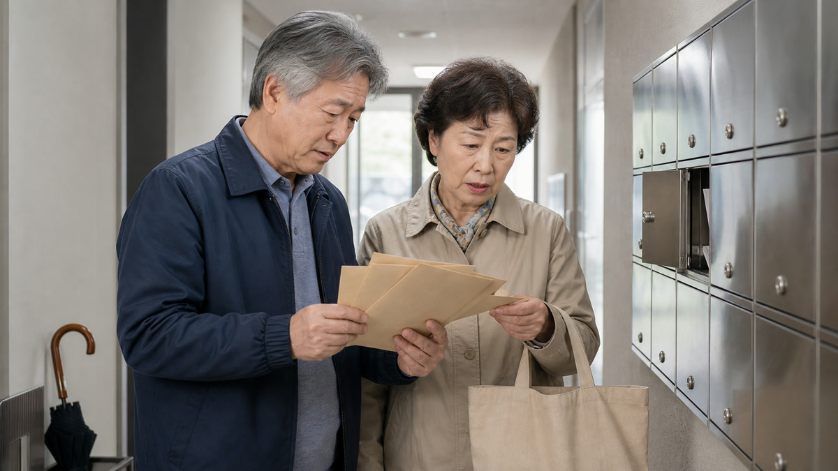 지방세 고지서를 정리하며 상담을 준비하는 은퇴 가구의 모습