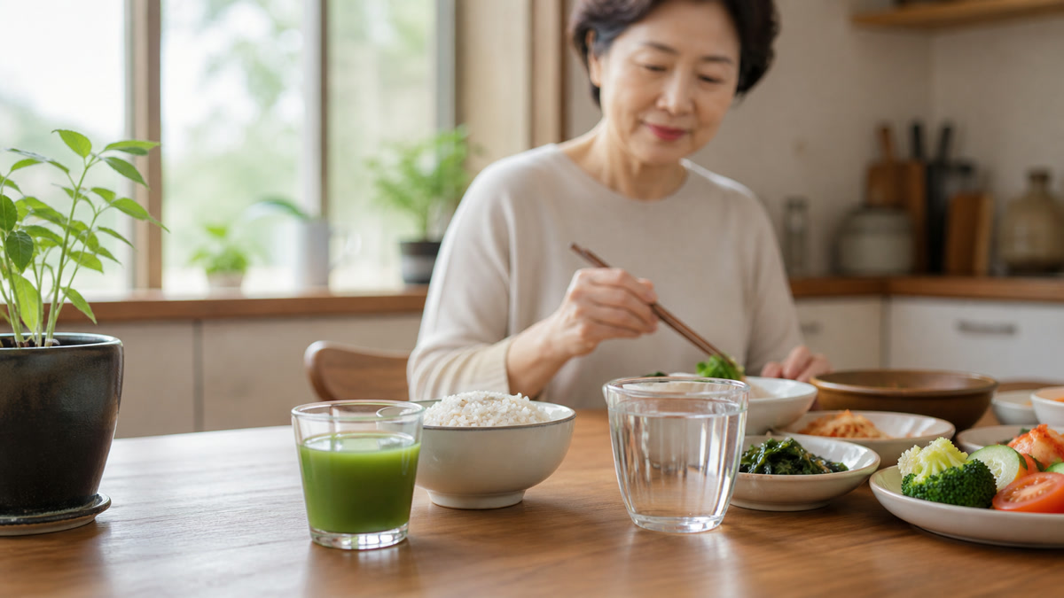"좋은 음식도 이렇게 먹으면 독 된다"…5060 아침 식탁, 치명적 음식 TOP4 4 아침 채소주스 확인 장면