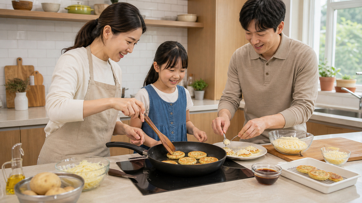 감자전 기름·찍장 조절 장면