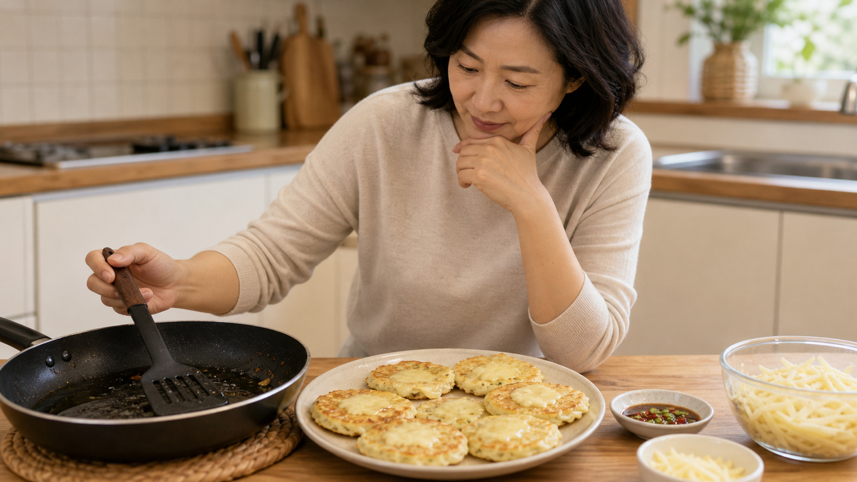 감자전 기름·찍장 조절 장면