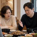 식당 불평 뒤 어색한 식탁
