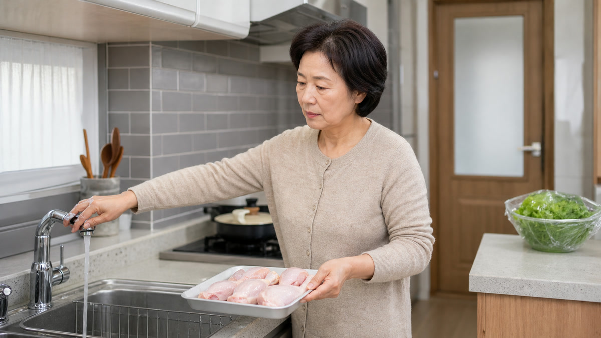 생닭 물세척을 멈추고 교차오염을 줄이는 주방 손질 순서