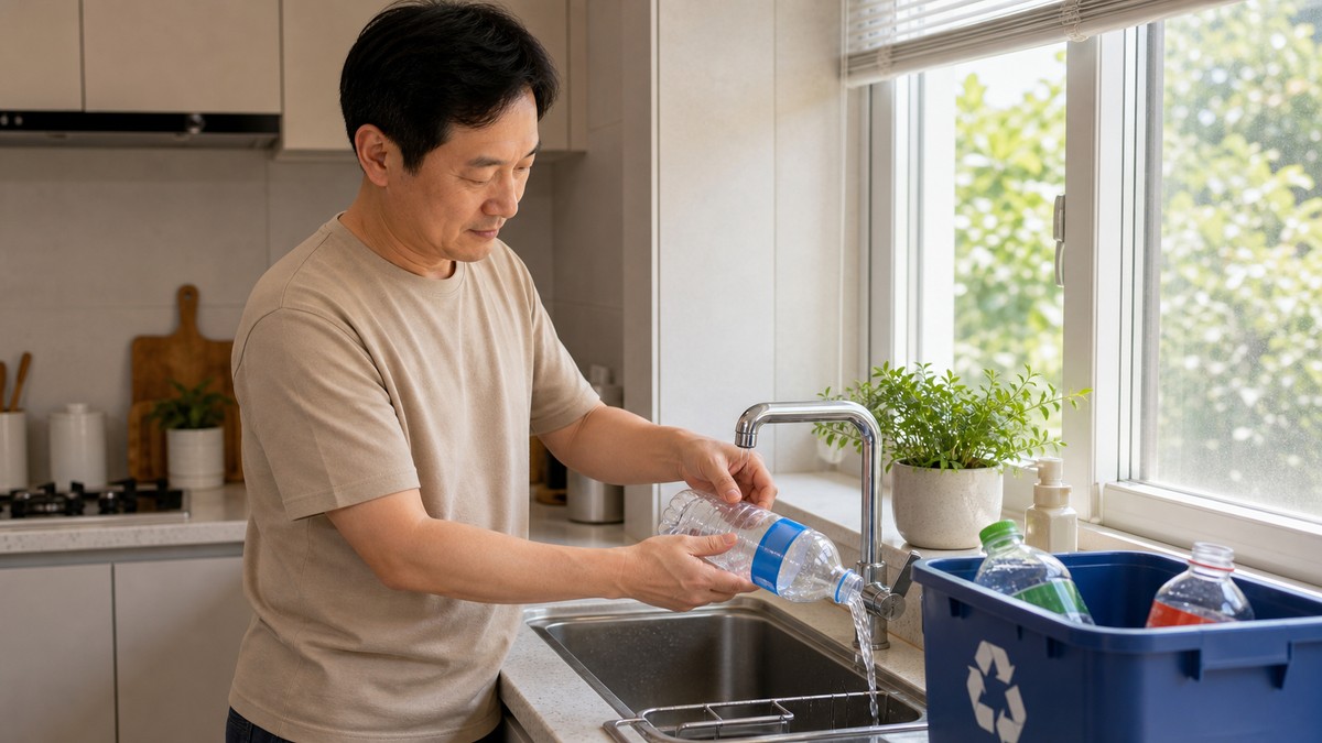 여름 재활용 병 헹굼