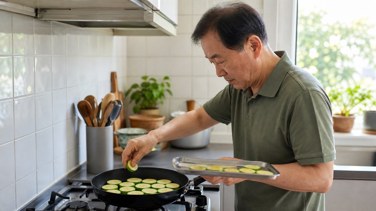 "팬 앞에서 오래 서 있지 마세요"…물 안 생기게 만드는 볶는 '1-2-2 법칙' 보니 2 짧게 구워 차갑게 숙성한 애호박